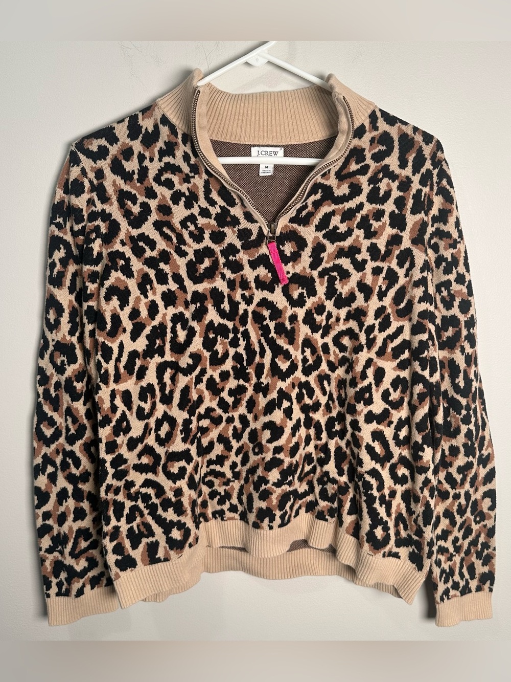 J. Crew Leopard Half-Zip Cowl Sweater in Beige, Black